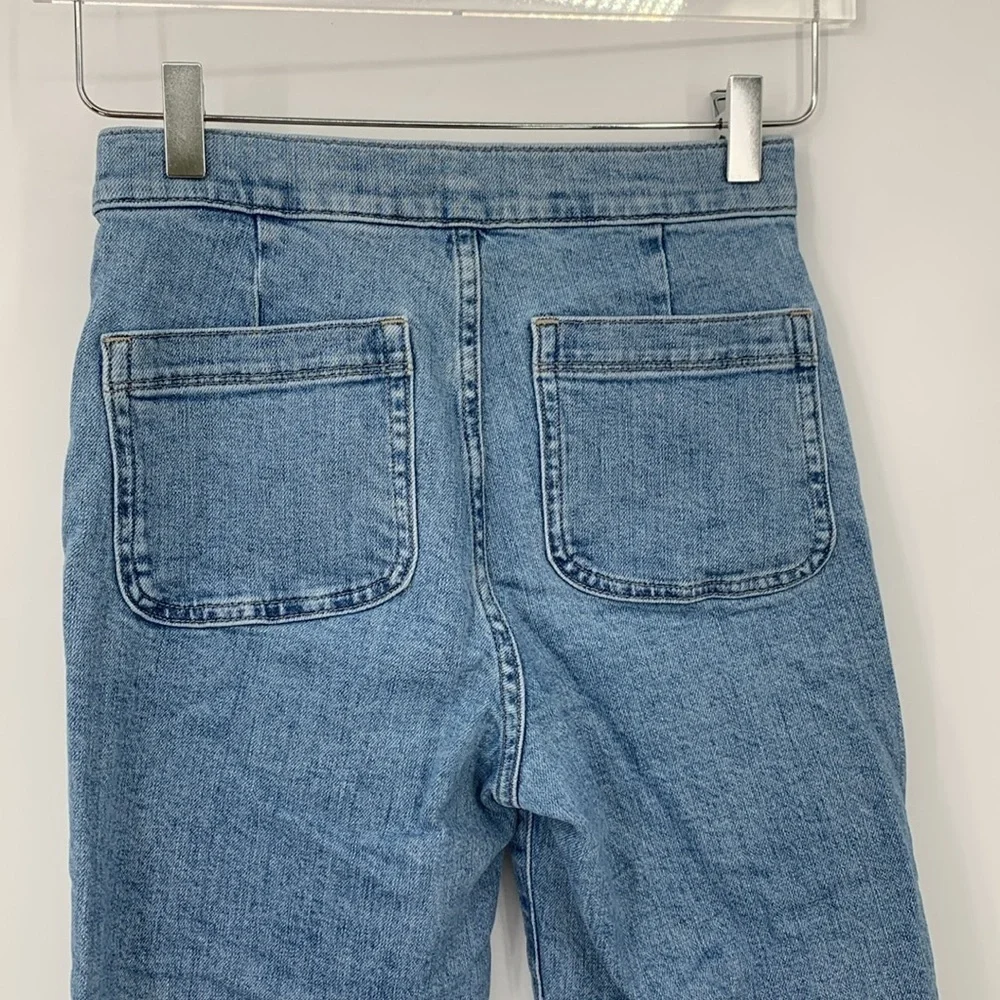 J Crew slim wide leg cropped jeans side button nautical medium blue wash 24